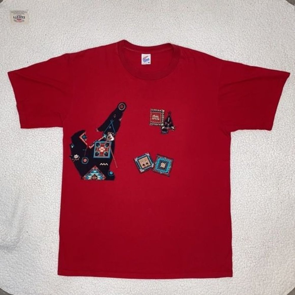 Vintage Jerzees Aztec Patchwork Art Design T-Shirt: Size Extra Large
